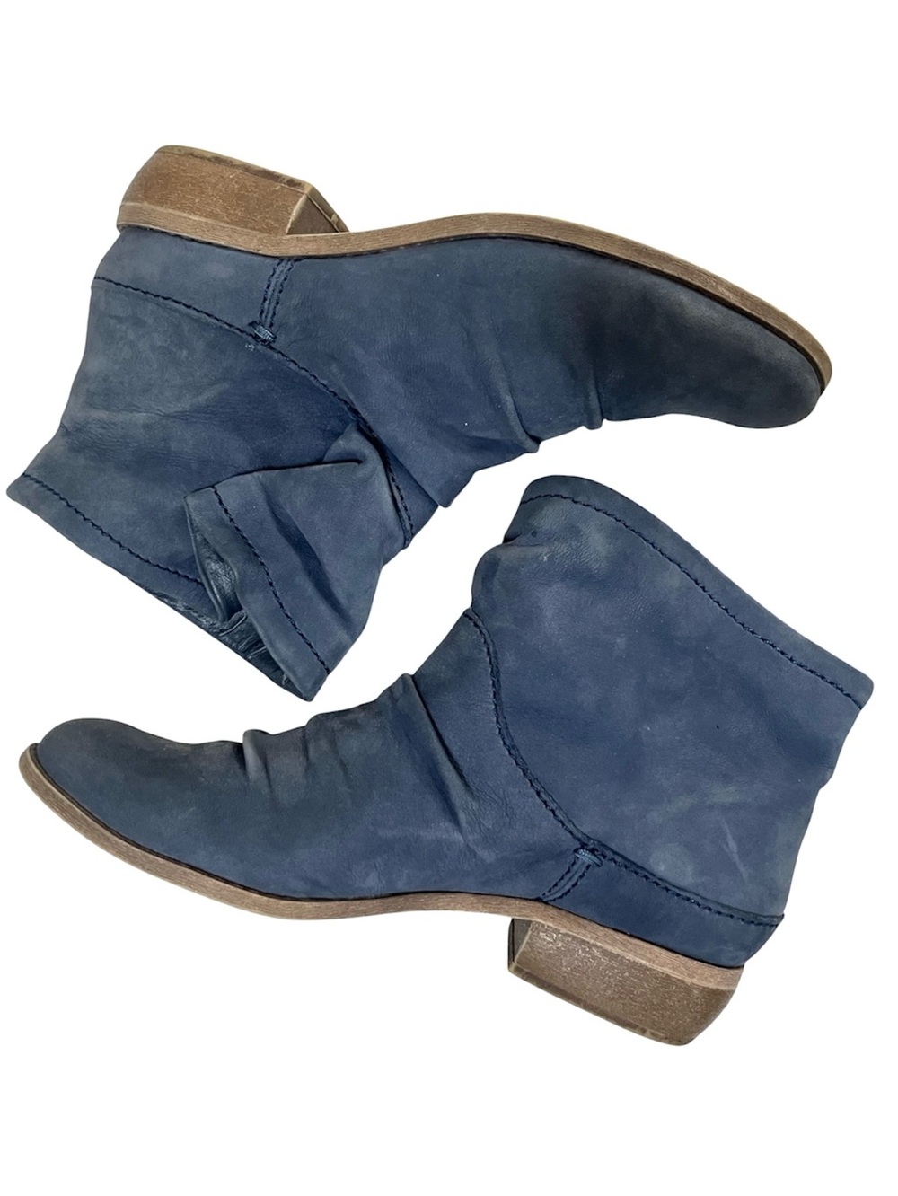 Fergie Monet Distressed Blue Soft Leather Slouch Ankle Booties 7.5
